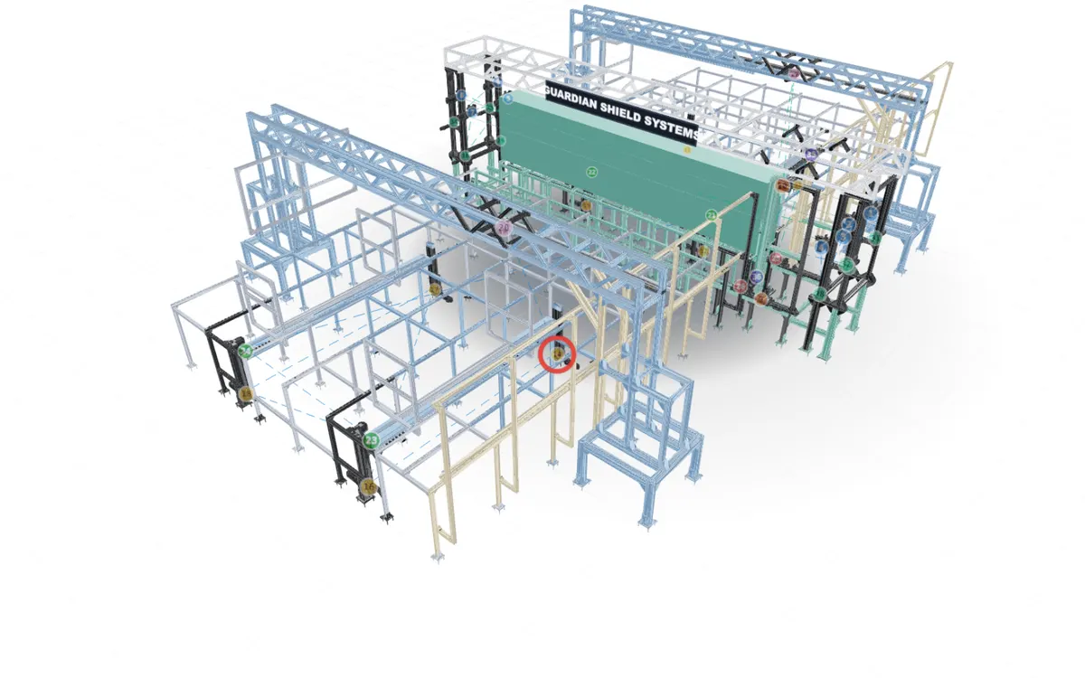 Guardian Shield Systems - screenshot, 3D machine map · Live · Sep 2026