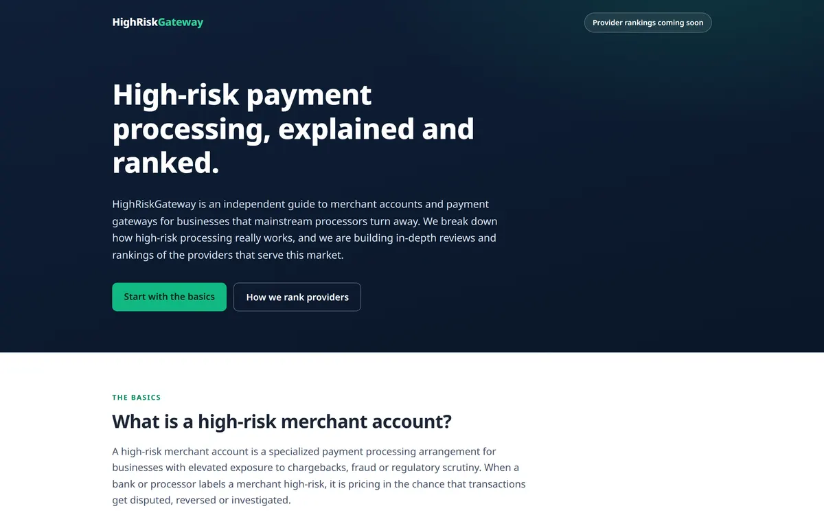 HighRiskGateway - screenshot, Live · Sep 2026